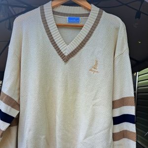 Slazenger #Hogan Golf Sweater.  Beige and blue sleeve striping.